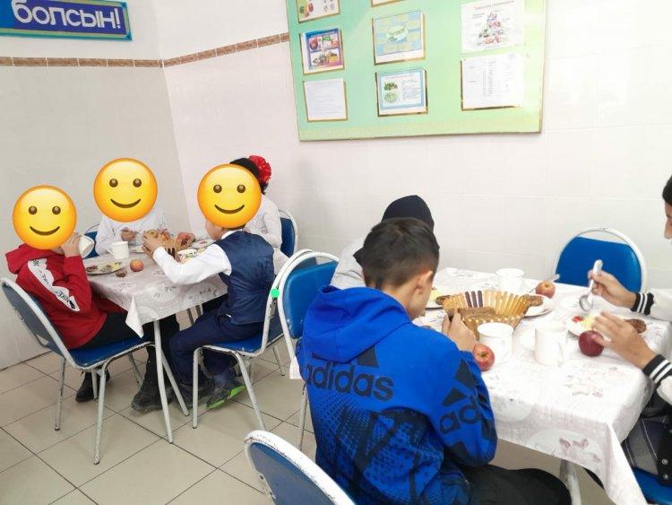 Бір күндік ас мәзірі бойынша білім алушылардың тамақтану сәтінен көрініс