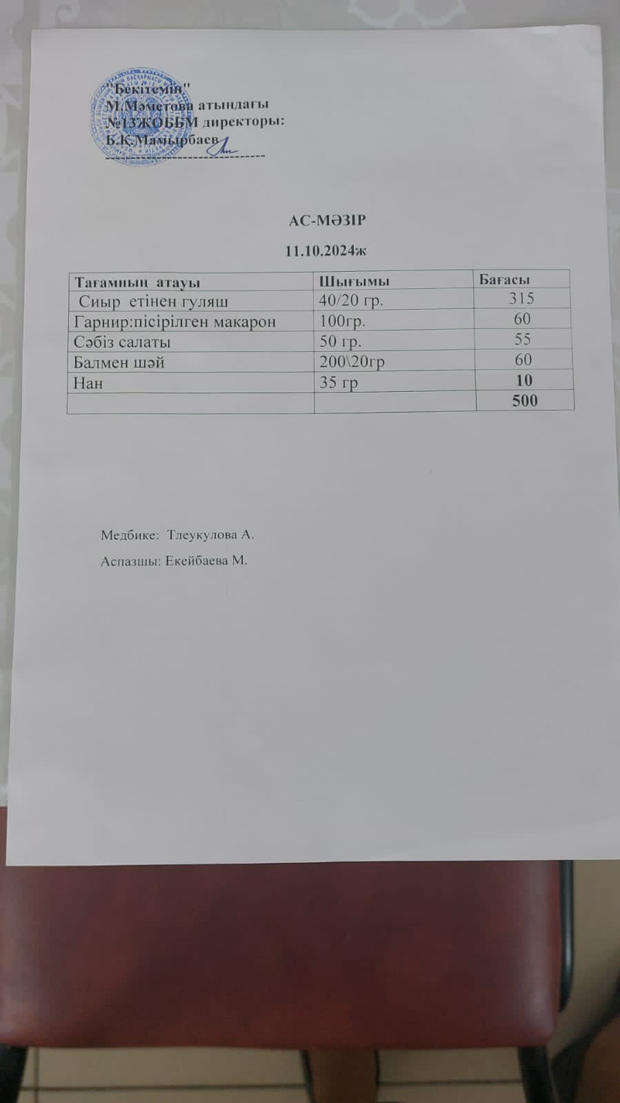 Ас мәзірі