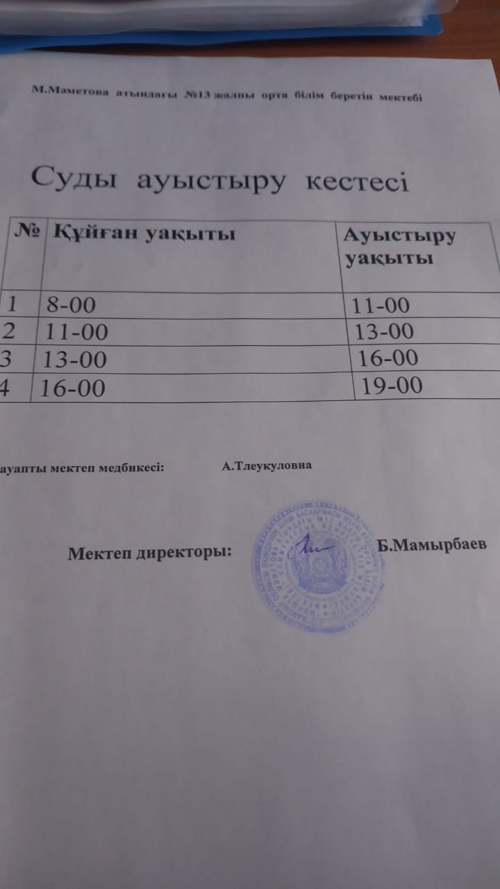 Суды ауыстыру кестесі
